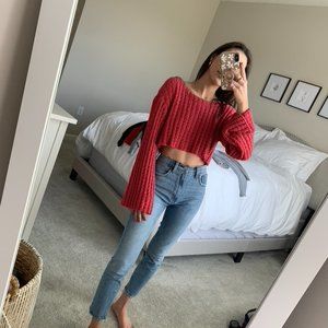 Free People Pink Crop Sweater